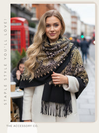 LARGE BLACK PAISLEY CASHMERE COTTON BLEND WINTER SHAWL BLANKET SCARF