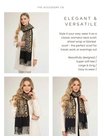 LARGE BLACK PAISLEY CASHMERE COTTON BLEND WINTER SHAWL BLANKET SCARF