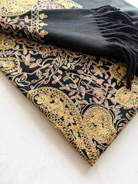 LARGE BLACK PAISLEY CASHMERE COTTON BLEND WINTER SHAWL BLANKET SCARF