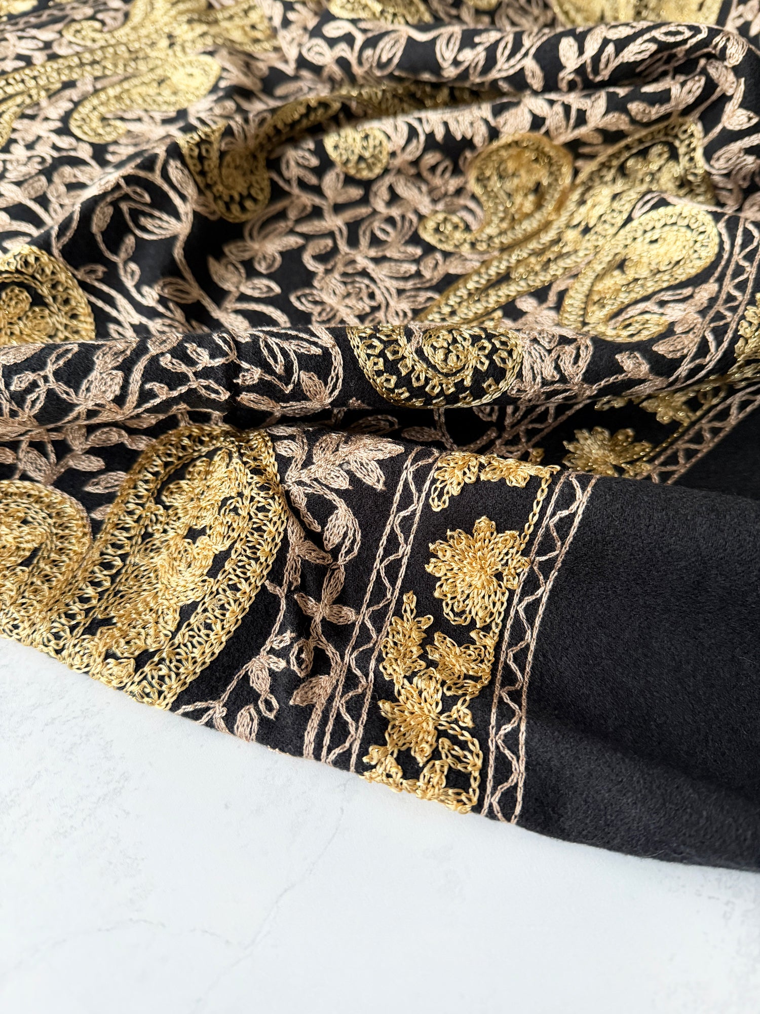LARGE BLACK PAISLEY CASHMERE COTTON BLEND WINTER SHAWL BLANKET SCARF