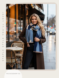LARGE BLUE CASHMERE RETRO PRINT REVERSIBLE WINTER SHAWL BLANKET SCARF