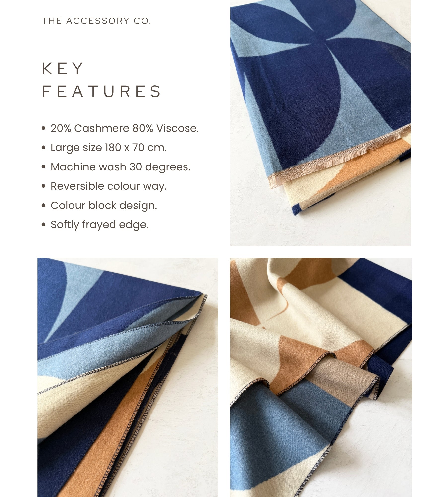 LARGE BLUE CASHMERE RETRO PRINT REVERSIBLE WINTER SHAWL BLANKET SCARF