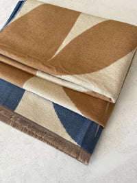 LARGE BLUE CASHMERE RETRO PRINT REVERSIBLE WINTER SHAWL BLANKET SCARF - A-SHU.CO.UK