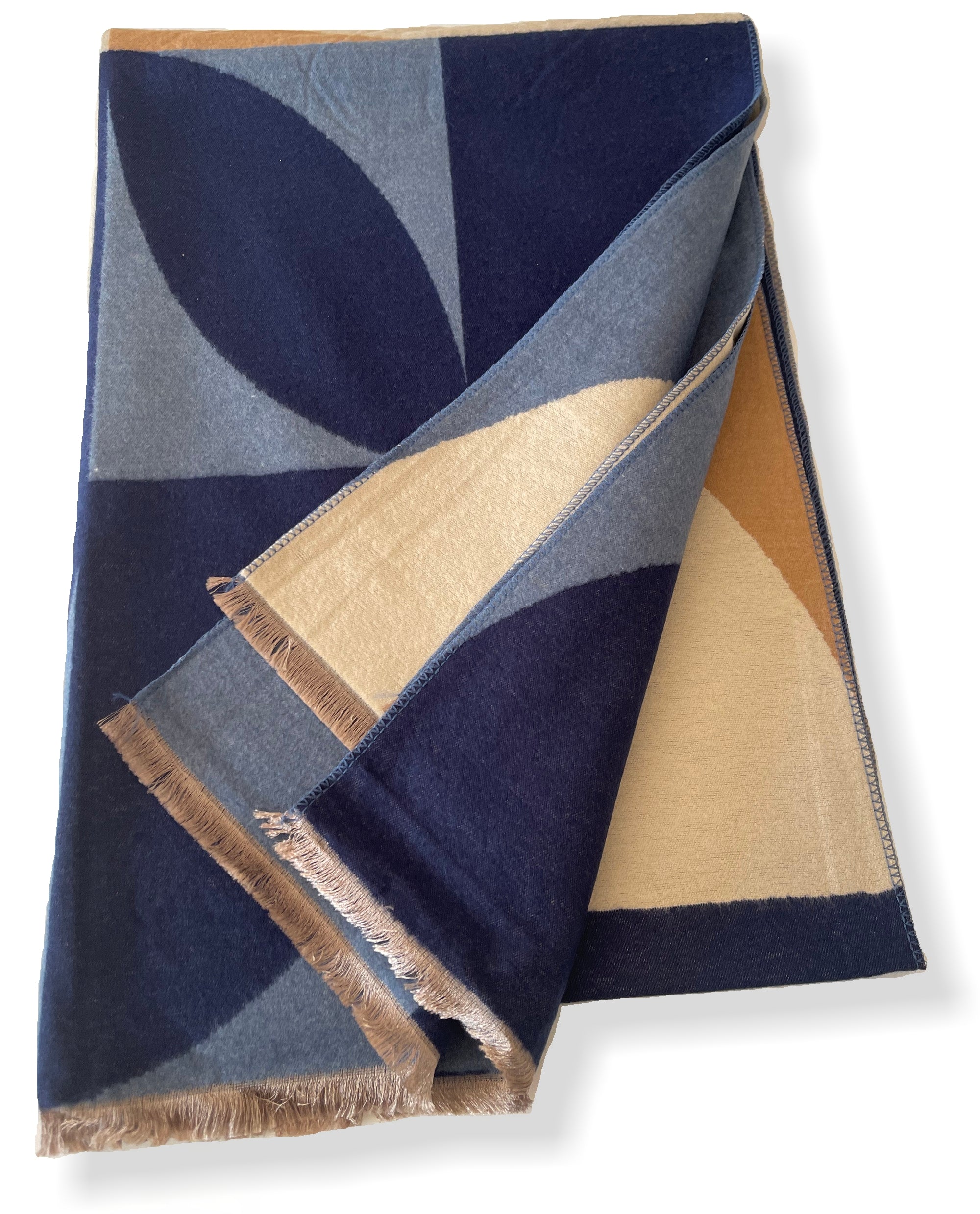 LARGE BLUE CASHMERE RETRO PRINT REVERSIBLE WINTER SHAWL BLANKET SCARF - A-SHU.CO.UK