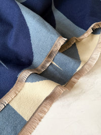 LARGE BLUE CASHMERE RETRO PRINT REVERSIBLE WINTER SHAWL BLANKET SCARF