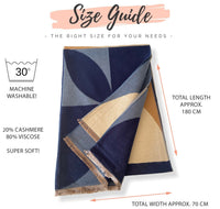 LARGE BLUE CASHMERE RETRO PRINT REVERSIBLE WINTER SHAWL BLANKET SCARF - A-SHU.CO.UK