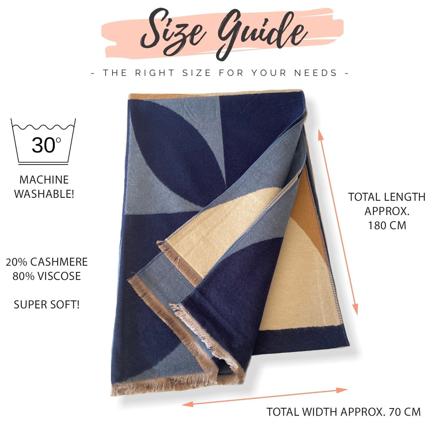 LARGE BLUE CASHMERE RETRO PRINT REVERSIBLE WINTER SHAWL BLANKET SCARF - A-SHU.CO.UK