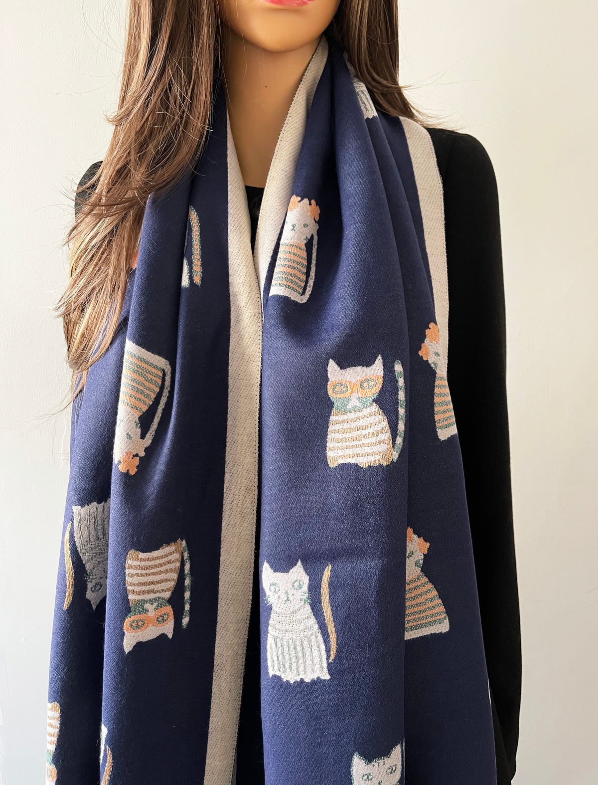 Blue Cat Thick Reversible Winter Shawl Blanket Scarf