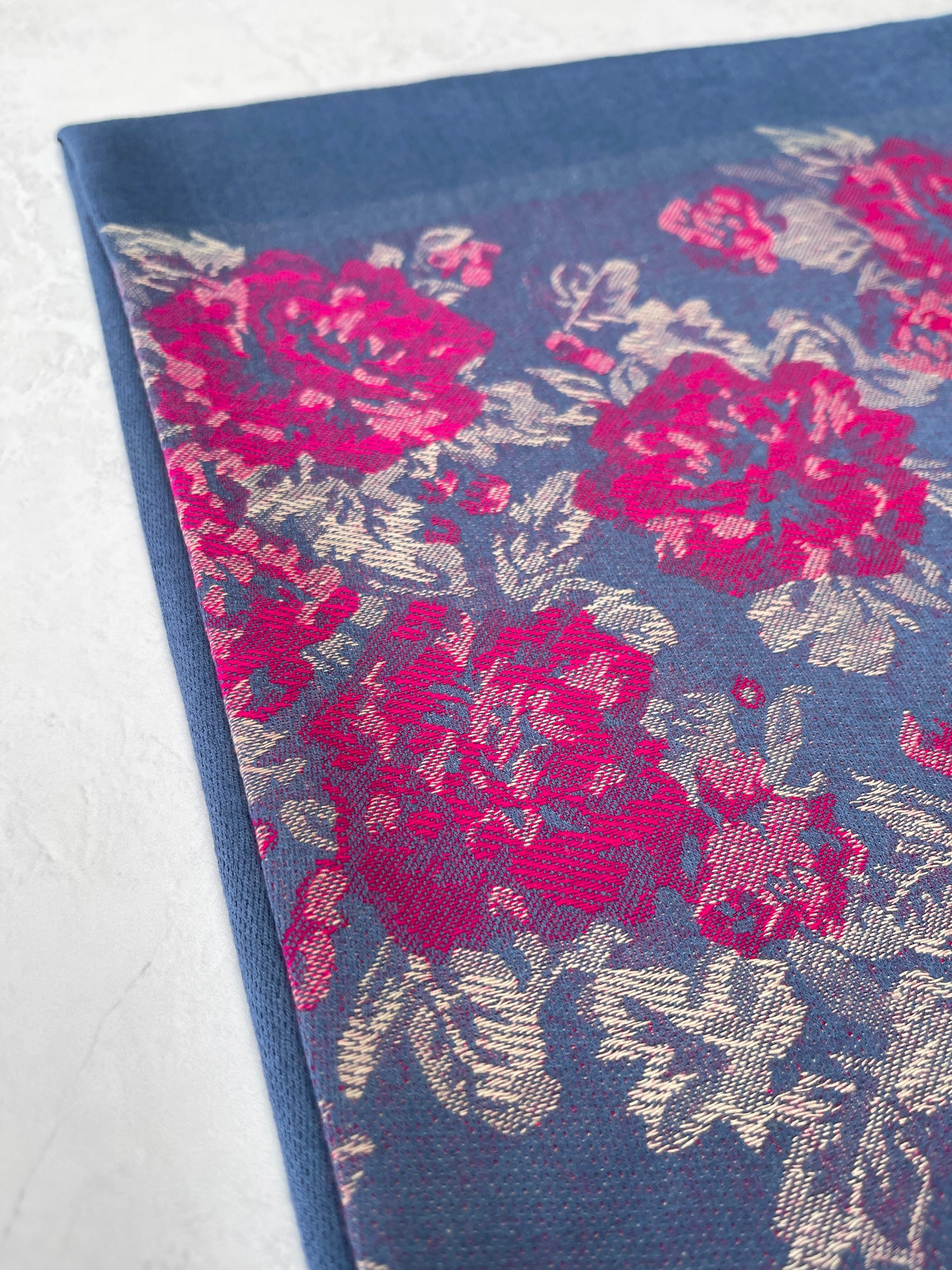 LARGE BLUE FLORAL PRINT SILKY FEEL PASHMINA SHAWL SCARF