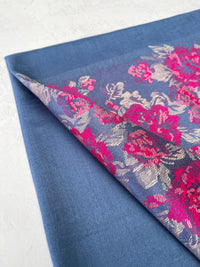 LARGE BLUE FLORAL PRINT SILKY FEEL PASHMINA SHAWL SCARF