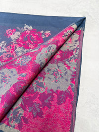 LARGE BLUE FLORAL PRINT SILKY FEEL PASHMINA SHAWL SCARF