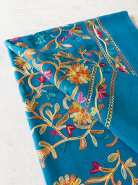 LARGE BLUE FLOWER PRINT CASHMERE COTTON BLEND WINTER SHAWL BLANKET SCARF