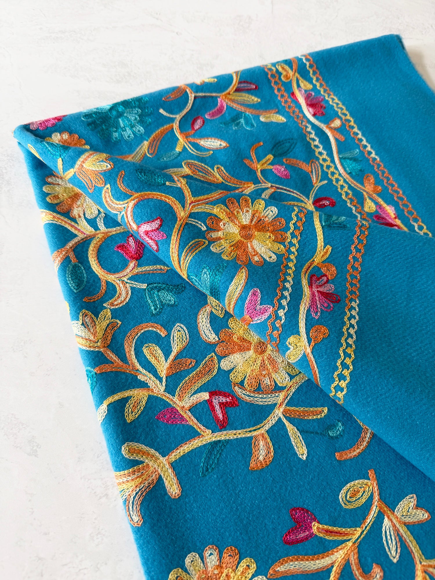 LARGE BLUE FLOWER PRINT CASHMERE COTTON BLEND WINTER SHAWL BLANKET SCARF