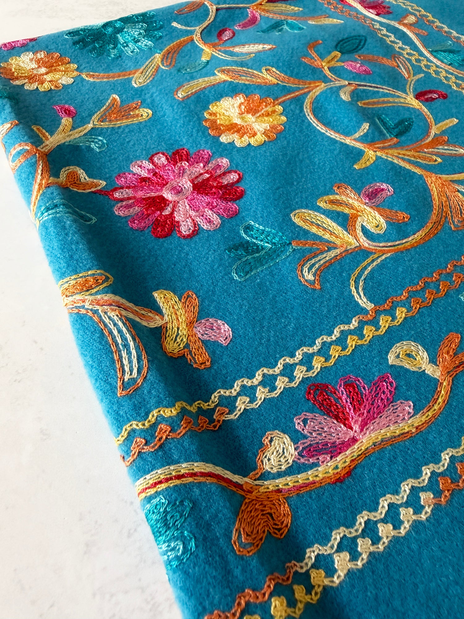 LARGE BLUE FLOWER PRINT CASHMERE COTTON BLEND WINTER SHAWL BLANKET SCARF
