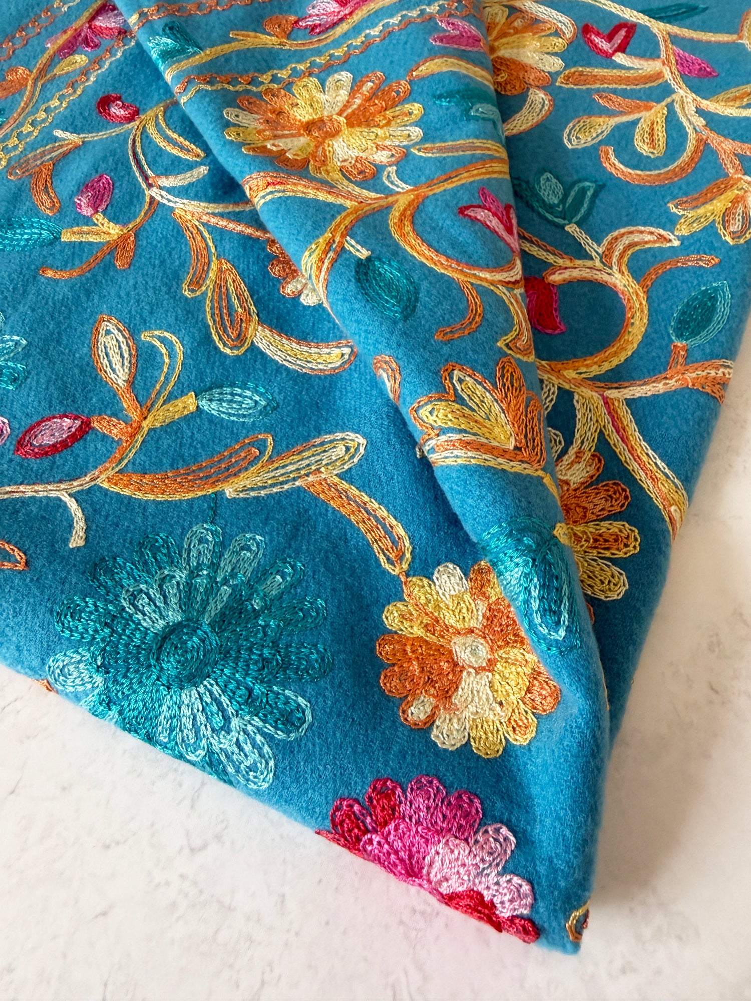 LARGE BLUE FLOWER PRINT CASHMERE COTTON BLEND WINTER SHAWL BLANKET SCARF