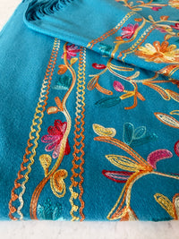 LARGE BLUE FLOWER PRINT CASHMERE COTTON BLEND WINTER SHAWL BLANKET SCARF