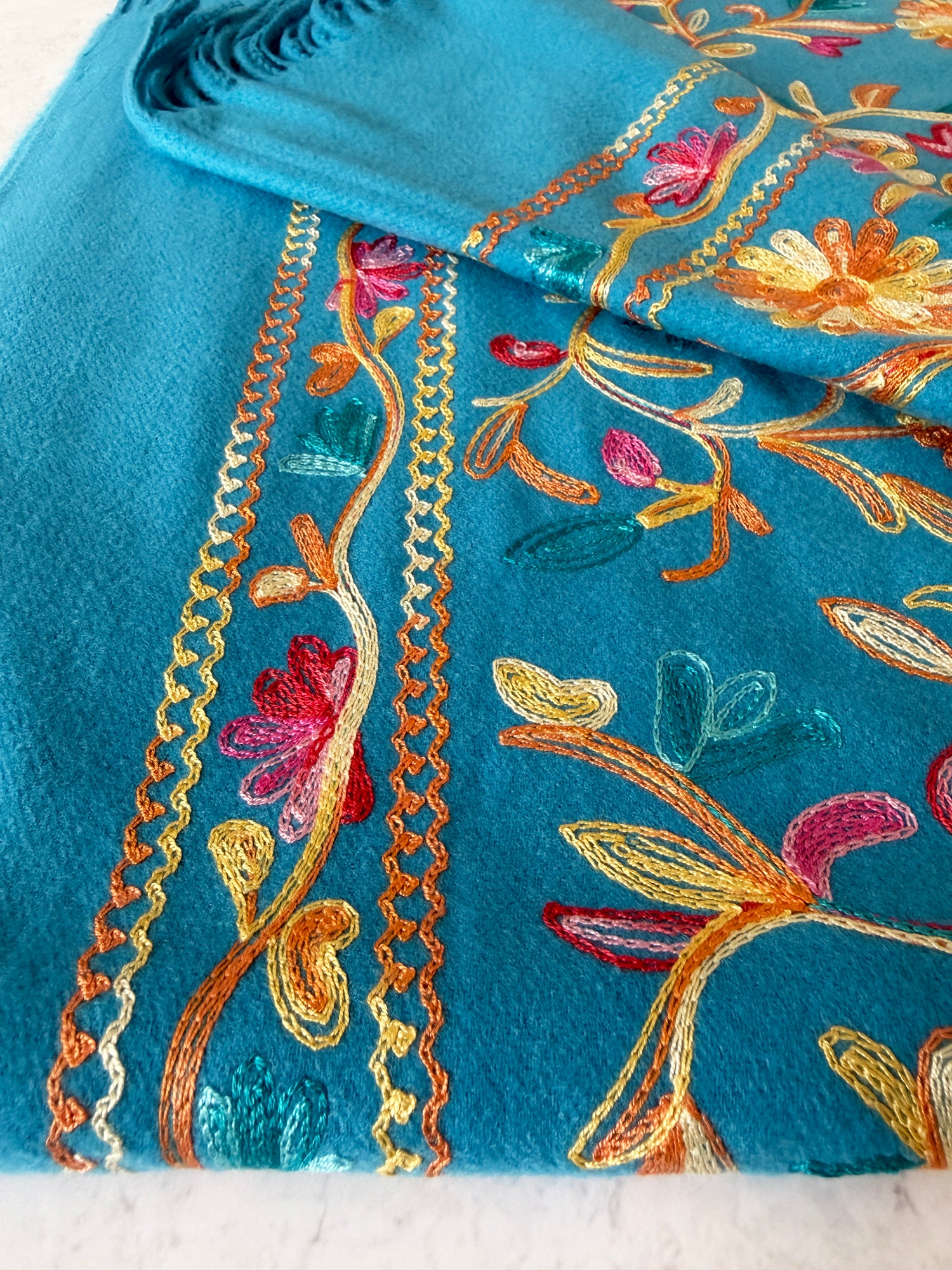 LARGE BLUE FLOWER PRINT CASHMERE COTTON BLEND WINTER SHAWL BLANKET SCARF