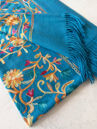 LARGE BLUE FLOWER PRINT CASHMERE COTTON BLEND WINTER SHAWL BLANKET SCARF