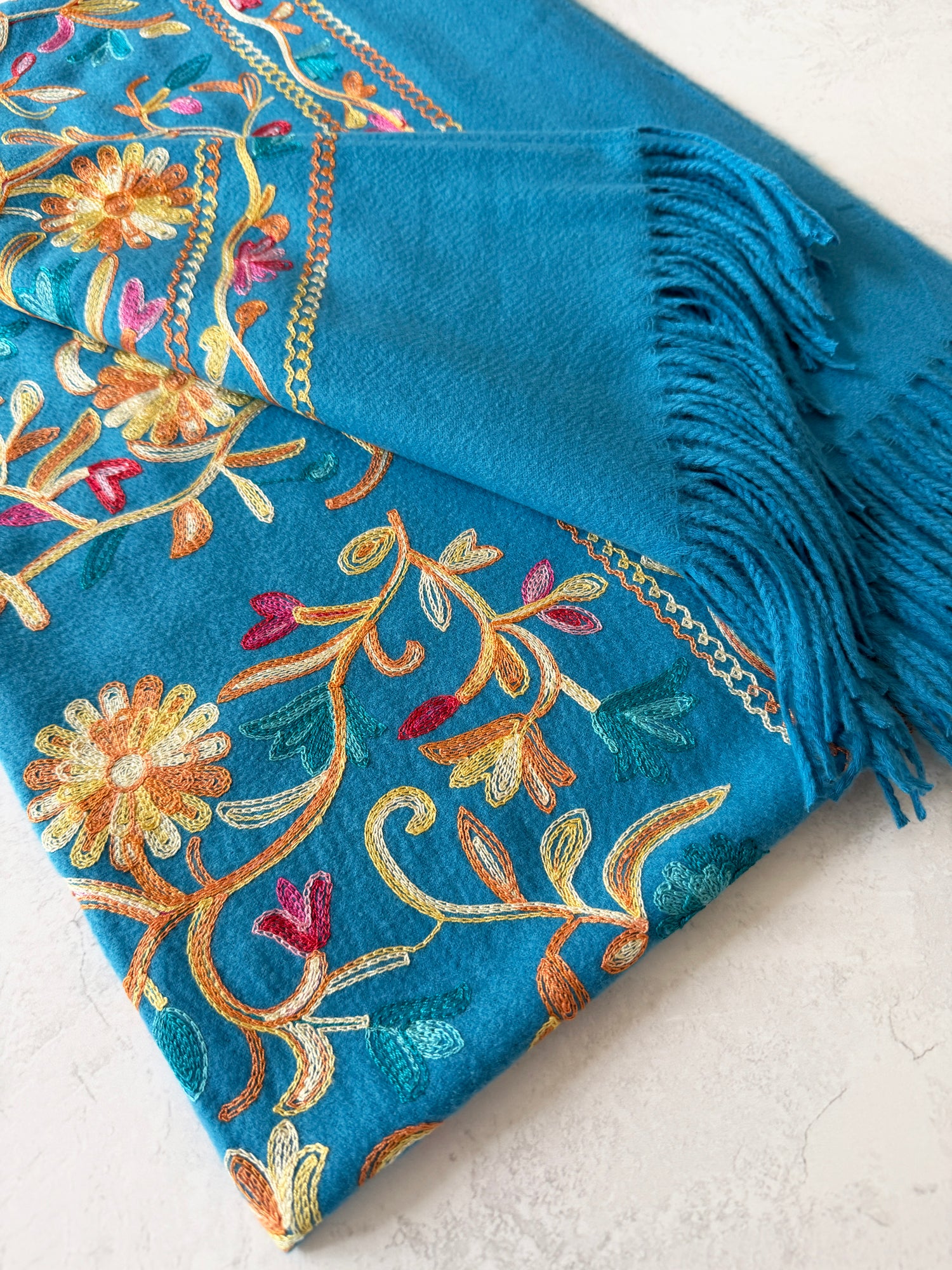 LARGE BLUE FLOWER PRINT CASHMERE COTTON BLEND WINTER SHAWL BLANKET SCARF