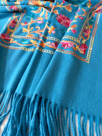 LARGE BLUE FLOWER PRINT CASHMERE COTTON BLEND WINTER SHAWL BLANKET SCARF
