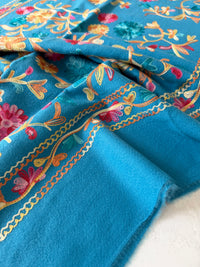 LARGE BLUE FLOWER PRINT CASHMERE COTTON BLEND WINTER SHAWL BLANKET SCARF