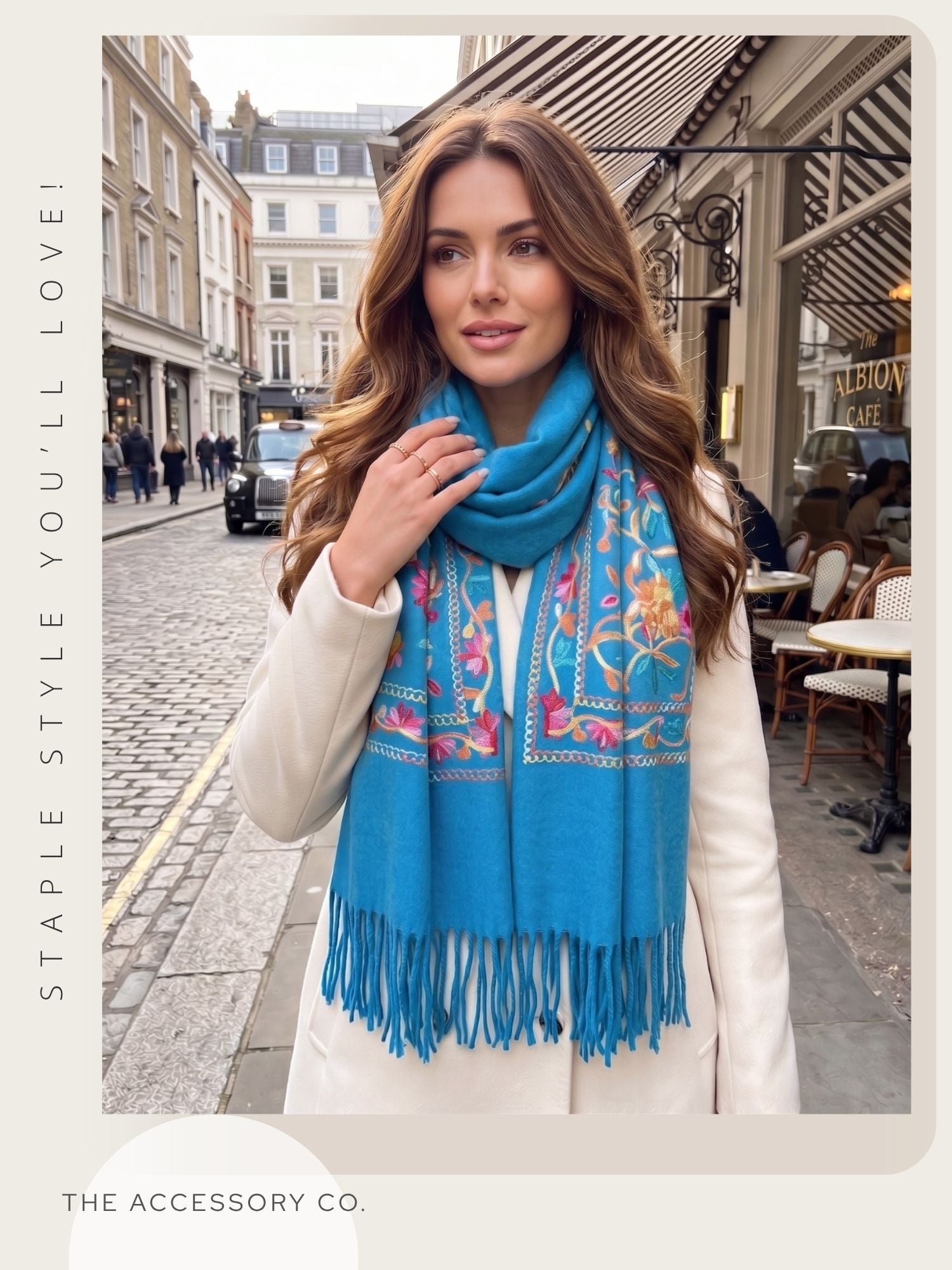 LARGE BLUE FLOWER PRINT CASHMERE COTTON BLEND WINTER SHAWL BLANKET SCARF