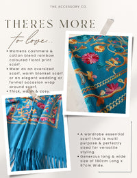LARGE BLUE FLOWER PRINT CASHMERE COTTON BLEND WINTER SHAWL BLANKET SCARF
