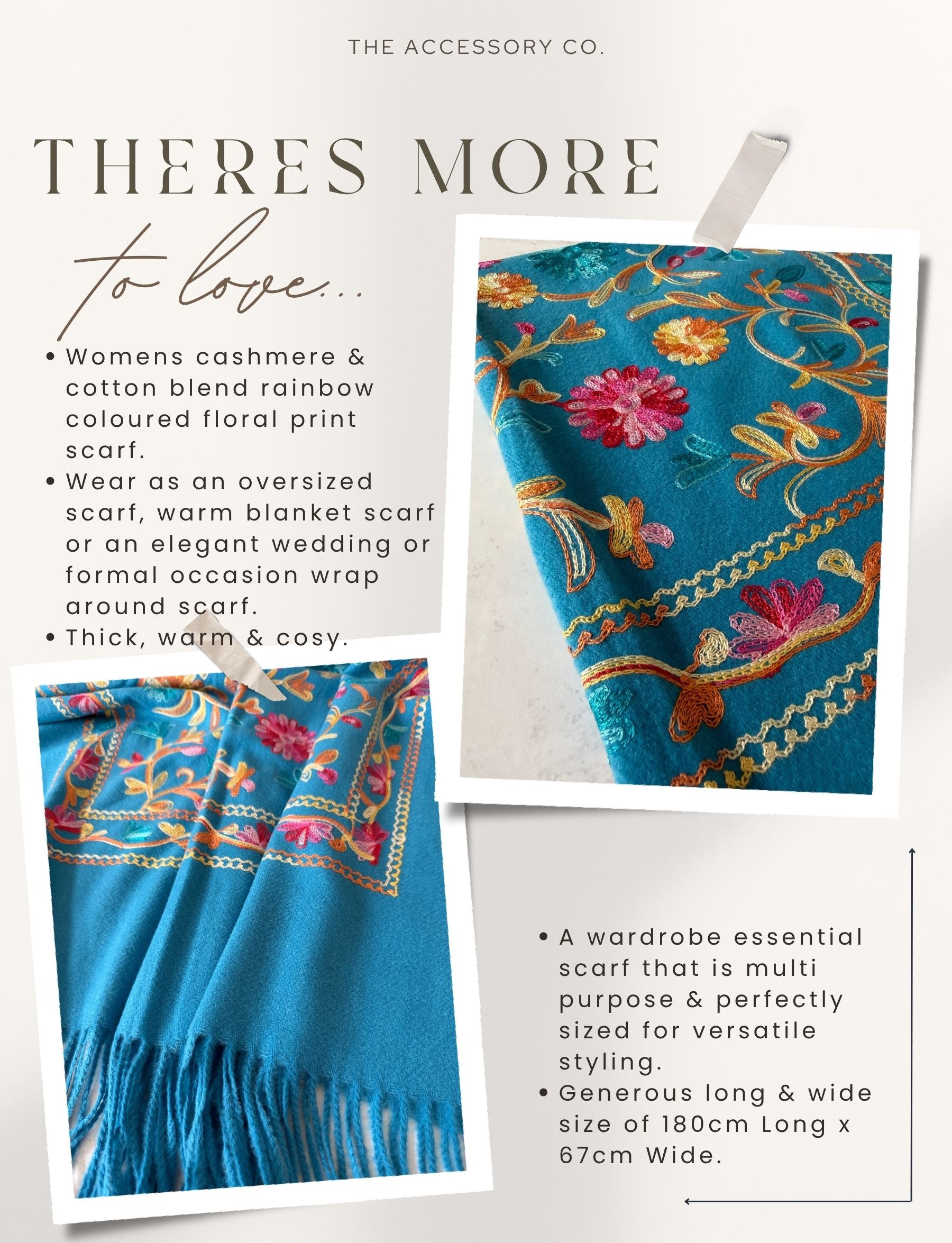 LARGE BLUE FLOWER PRINT CASHMERE COTTON BLEND WINTER SHAWL BLANKET SCARF
