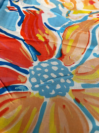 LARGE BLUE ORANGE BRIGHT FLORAL COTTON MIX SCARF