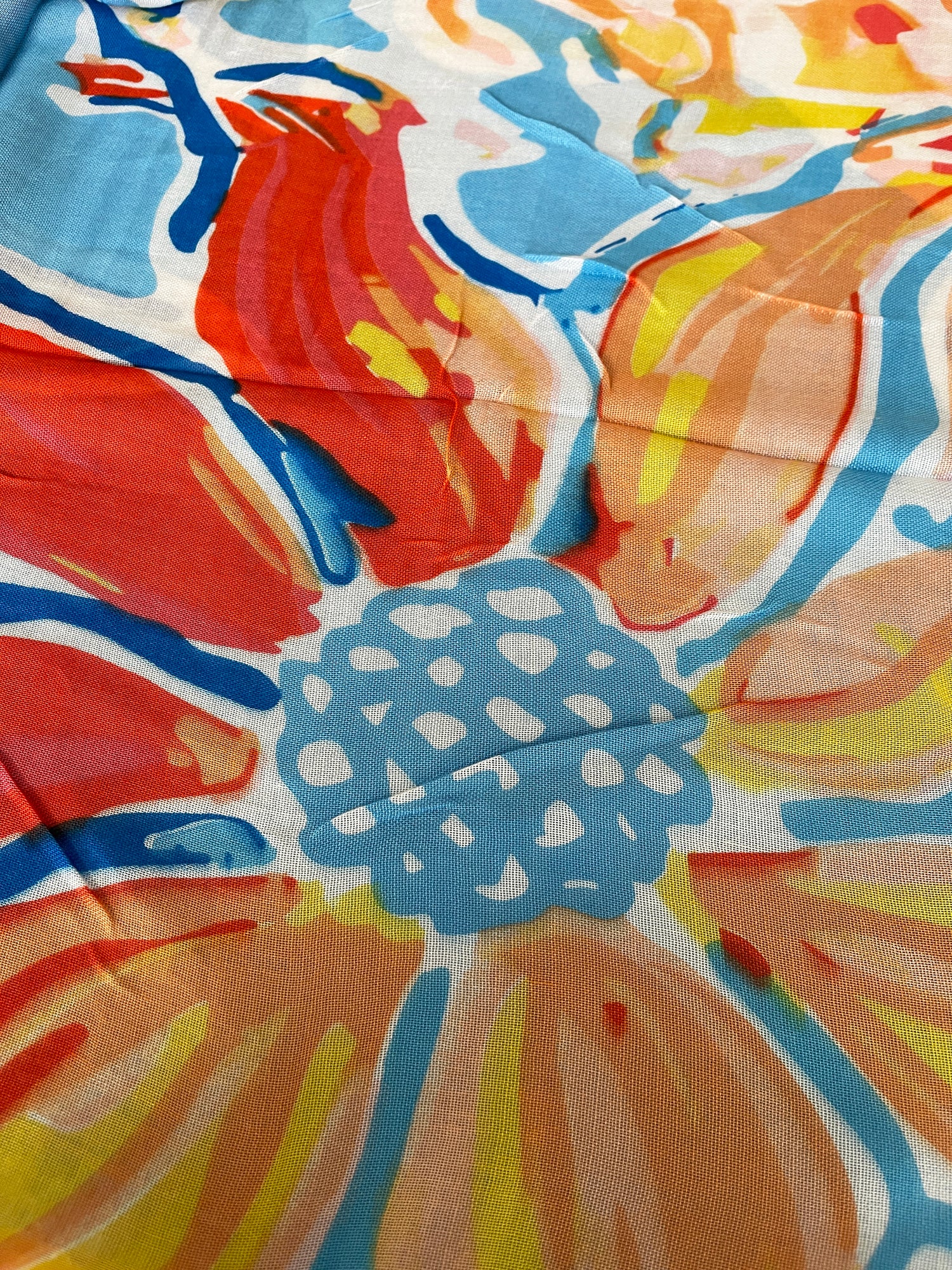 LARGE BLUE ORANGE BRIGHT FLORAL COTTON MIX SCARF