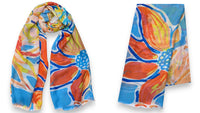 LARGE BLUE ORANGE BRIGHT FLORAL COTTON MIX SCARF