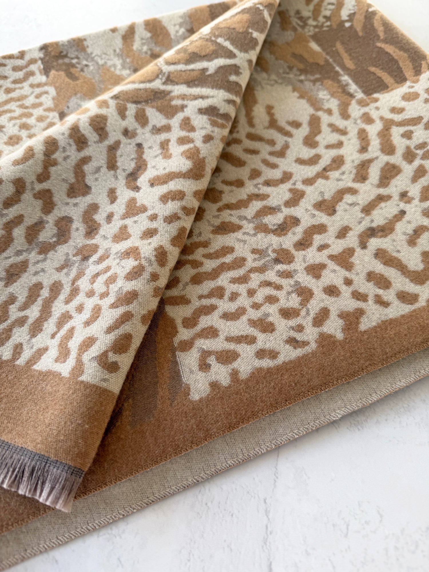 LARGE CAMEL ZEBRA LEOPARD PRINT REVERSIBLE WINTER SHAWL BLANKET SCARF