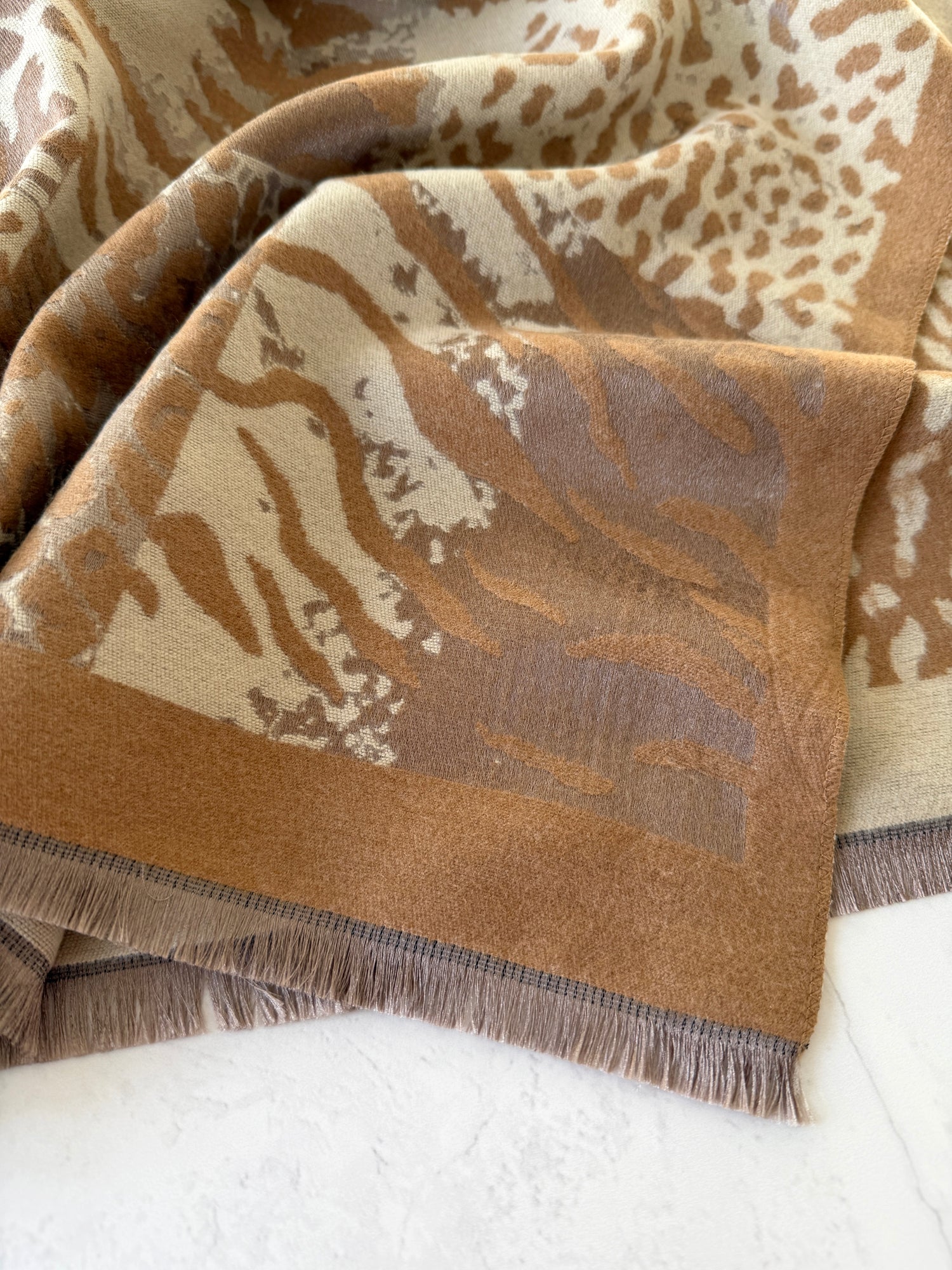 LARGE CAMEL ZEBRA LEOPARD PRINT REVERSIBLE WINTER SHAWL BLANKET SCARF
