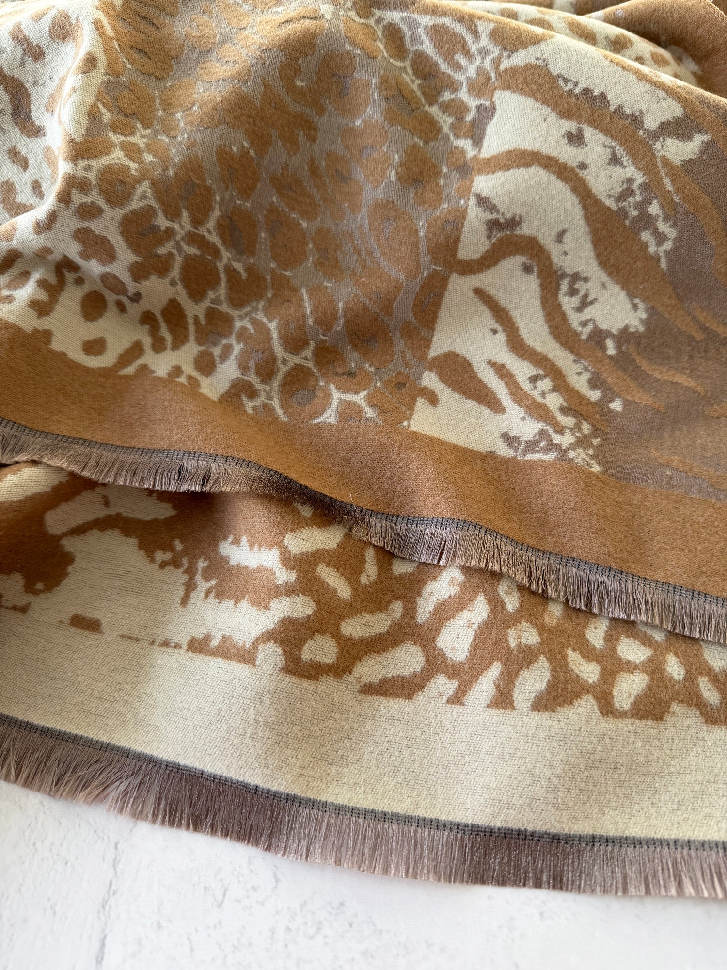 LARGE CAMEL ZEBRA LEOPARD PRINT REVERSIBLE WINTER SHAWL BLANKET SCARF