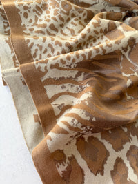 LARGE CAMEL ZEBRA LEOPARD PRINT REVERSIBLE WINTER SHAWL BLANKET SCARF