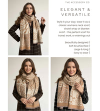 LARGE CAMEL ZEBRA LEOPARD PRINT REVERSIBLE WINTER SHAWL BLANKET SCARF