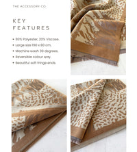 LARGE CAMEL ZEBRA LEOPARD PRINT REVERSIBLE WINTER SHAWL BLANKET SCARF