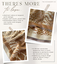 LARGE CAMEL ZEBRA LEOPARD PRINT REVERSIBLE WINTER SHAWL BLANKET SCARF