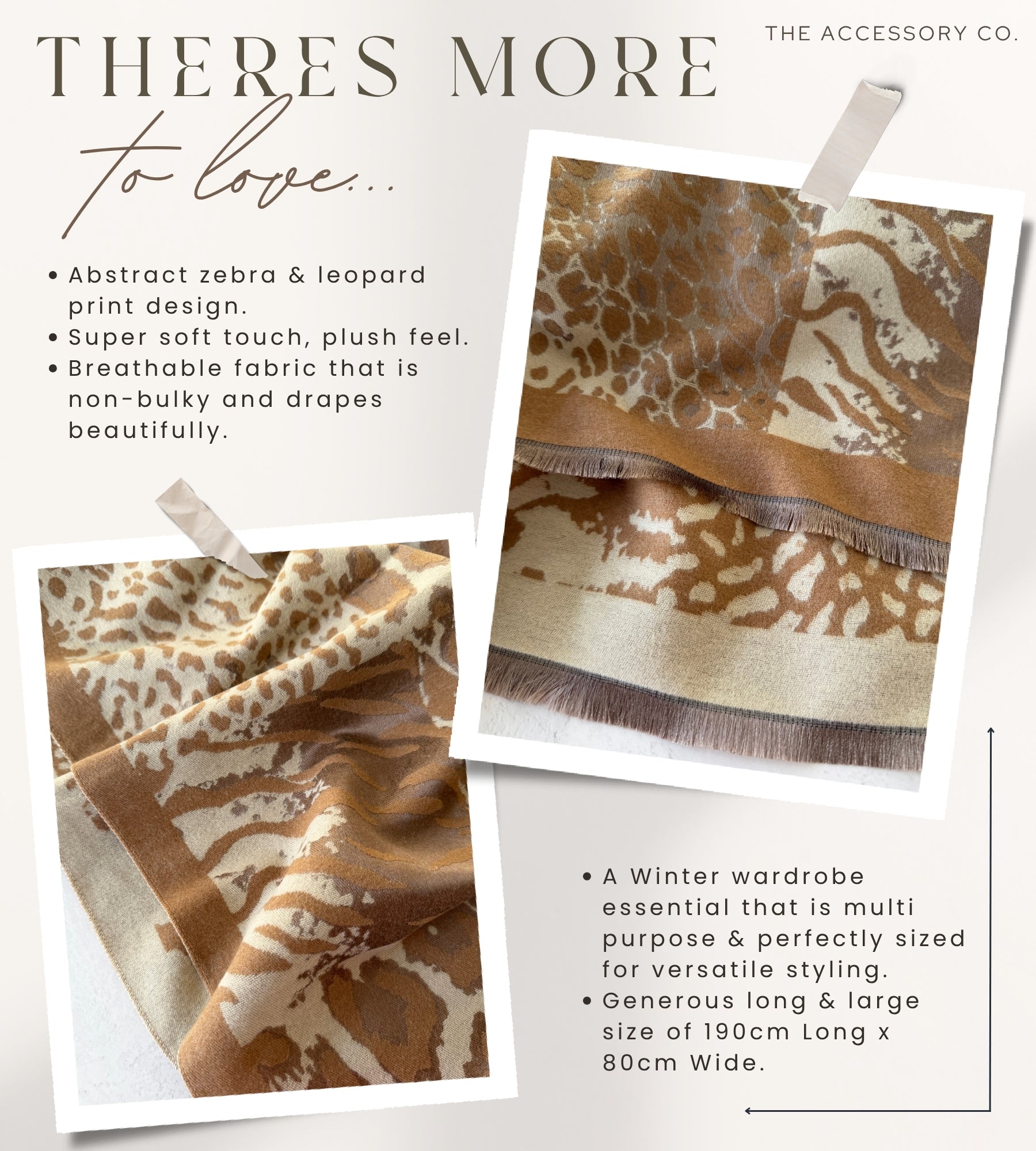 LARGE CAMEL ZEBRA LEOPARD PRINT REVERSIBLE WINTER SHAWL BLANKET SCARF