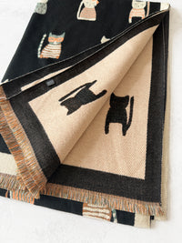 LARGE CASHMERE BLACK CAT PRINT REVERSIBLE WINTER SHAWL BLANKET SCARF