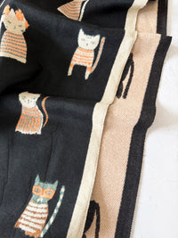 LARGE CASHMERE BLACK CAT PRINT REVERSIBLE WINTER SHAWL BLANKET SCARF