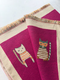 LARGE CASHMERE FUCHSIA PINK CAT PRINT REVERSIBLE WINTER SHAWL BLANKET SCARF
