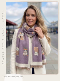 LARGE CASHMERE LILAC CAT PRINT REVERSIBLE WINTER SHAWL BLANKET SCARF