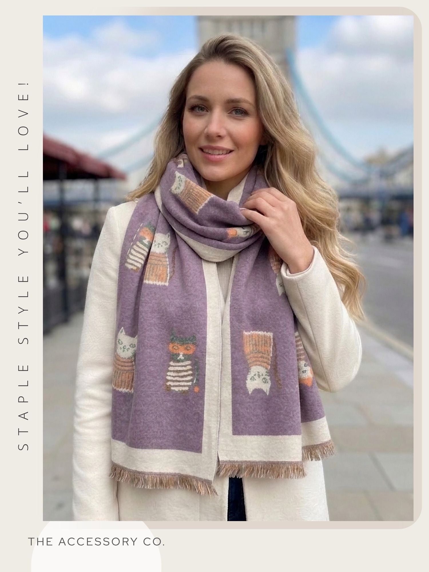 LARGE CASHMERE LILAC CAT PRINT REVERSIBLE WINTER SHAWL BLANKET SCARF