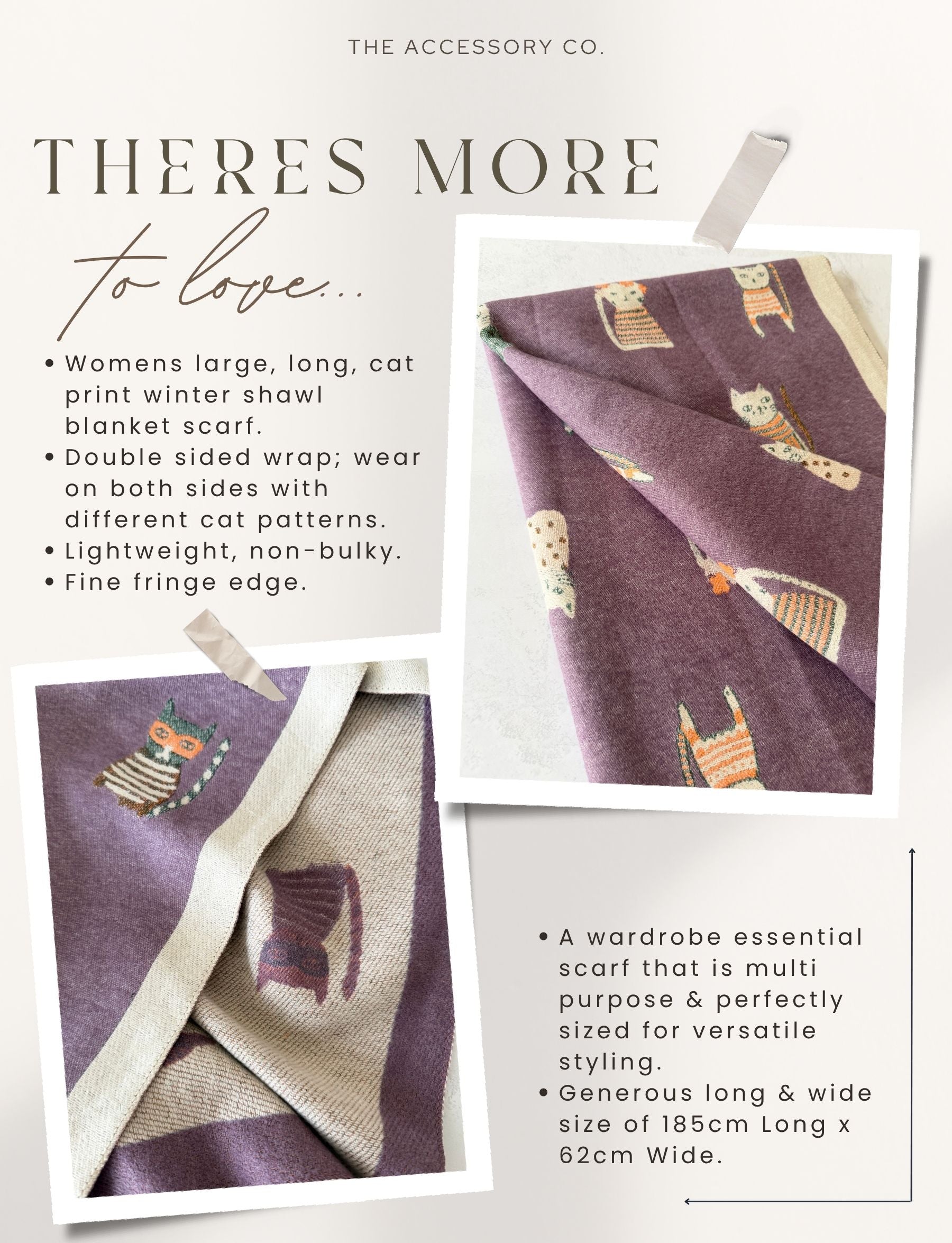 LARGE CASHMERE LILAC CAT PRINT REVERSIBLE WINTER SHAWL BLANKET SCARF
