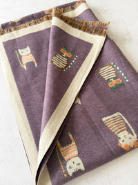 LARGE CASHMERE LILAC CAT PRINT REVERSIBLE WINTER SHAWL BLANKET SCARF