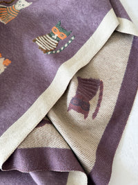 LARGE CASHMERE LILAC CAT PRINT REVERSIBLE WINTER SHAWL BLANKET SCARF
