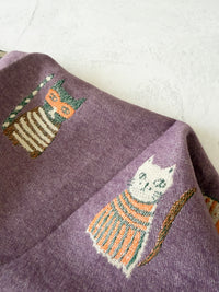 LARGE CASHMERE LILAC CAT PRINT REVERSIBLE WINTER SHAWL BLANKET SCARF