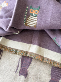 LARGE CASHMERE LILAC CAT PRINT REVERSIBLE WINTER SHAWL BLANKET SCARF