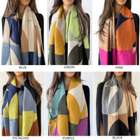 LARGE BLUE CASHMERE RETRO PRINT REVERSIBLE WINTER SHAWL BLANKET SCARF - A-SHU.CO.UK